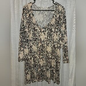 Rose & Olive Leopard Print Long Sleeve Blouse Vneck 2x